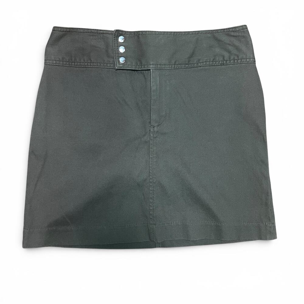Banana Republic Stretch Mini Skirt Fatigue Green Wide Waistband Snaps Size 6